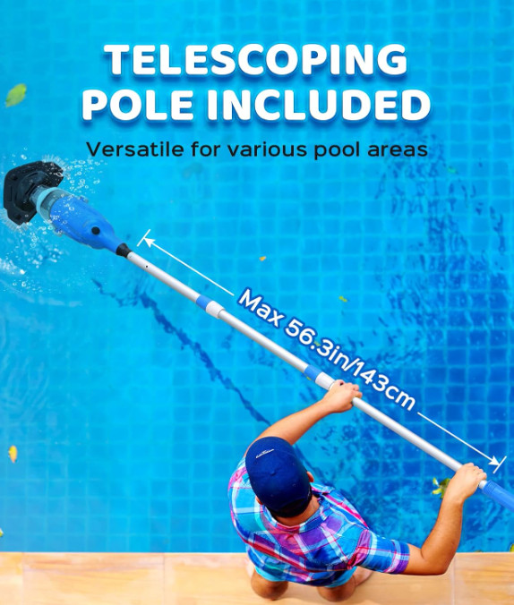Aspiradora Recargable para Piscina con Poste Telescópico y 80 Min de Autonomía