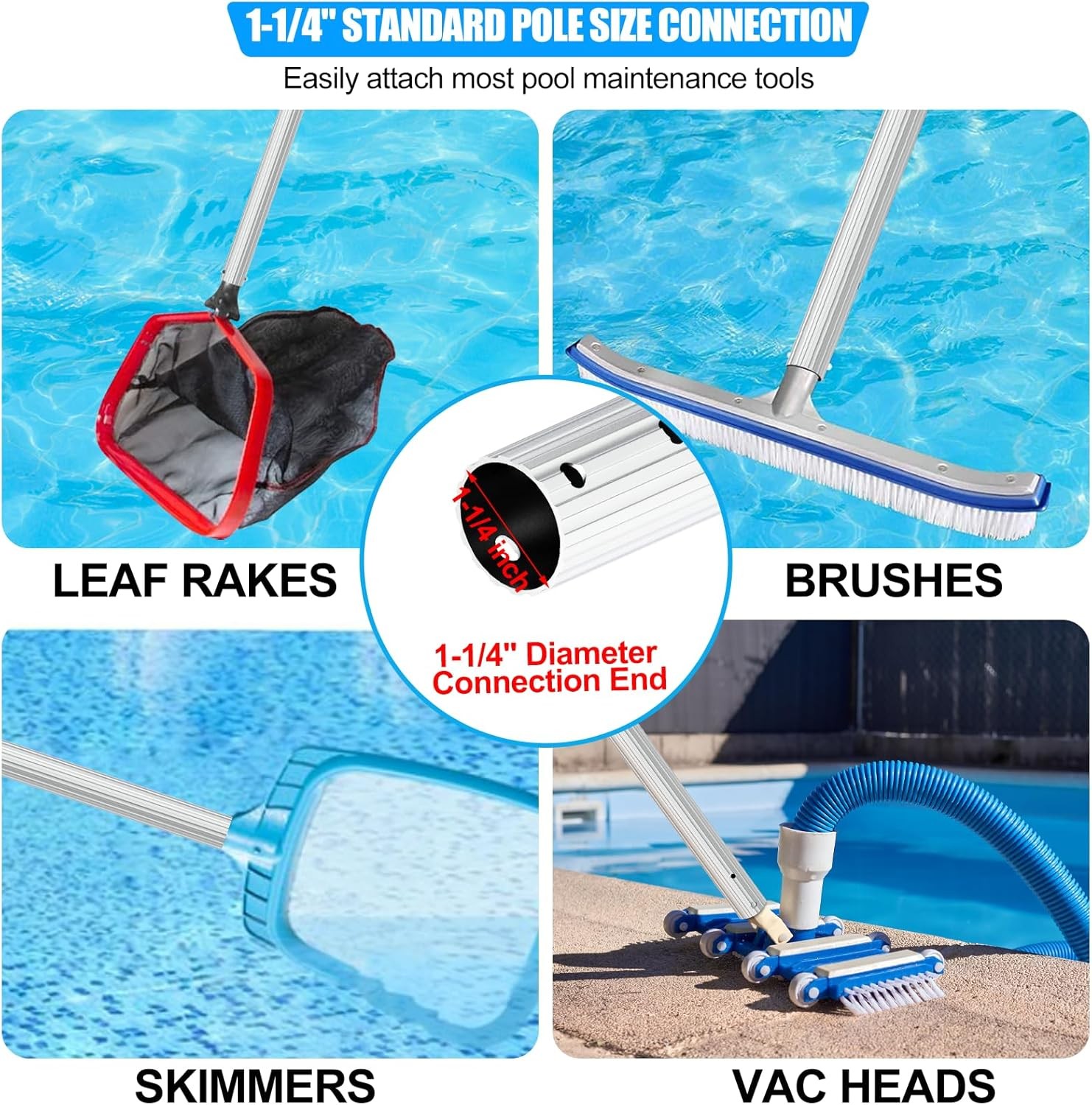 16.5 Feet Pool Pole Heavy Duty Aluminum Adjustable 6.516.5 Feet