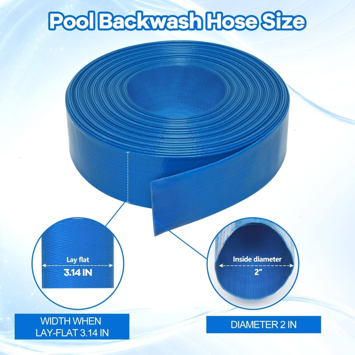 2 Inch by 25 Foot PVC Swimming Pool Discharge Hose with Stainless Steel Clamp