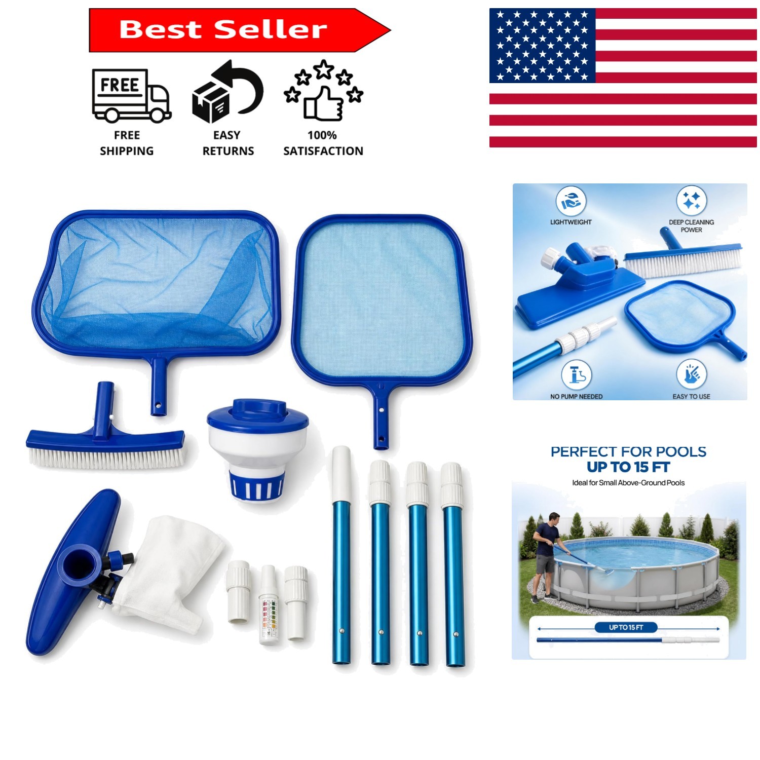 All-Inclusive Pool Maintenance Set – Telescoping Pole & Essential Tools Included