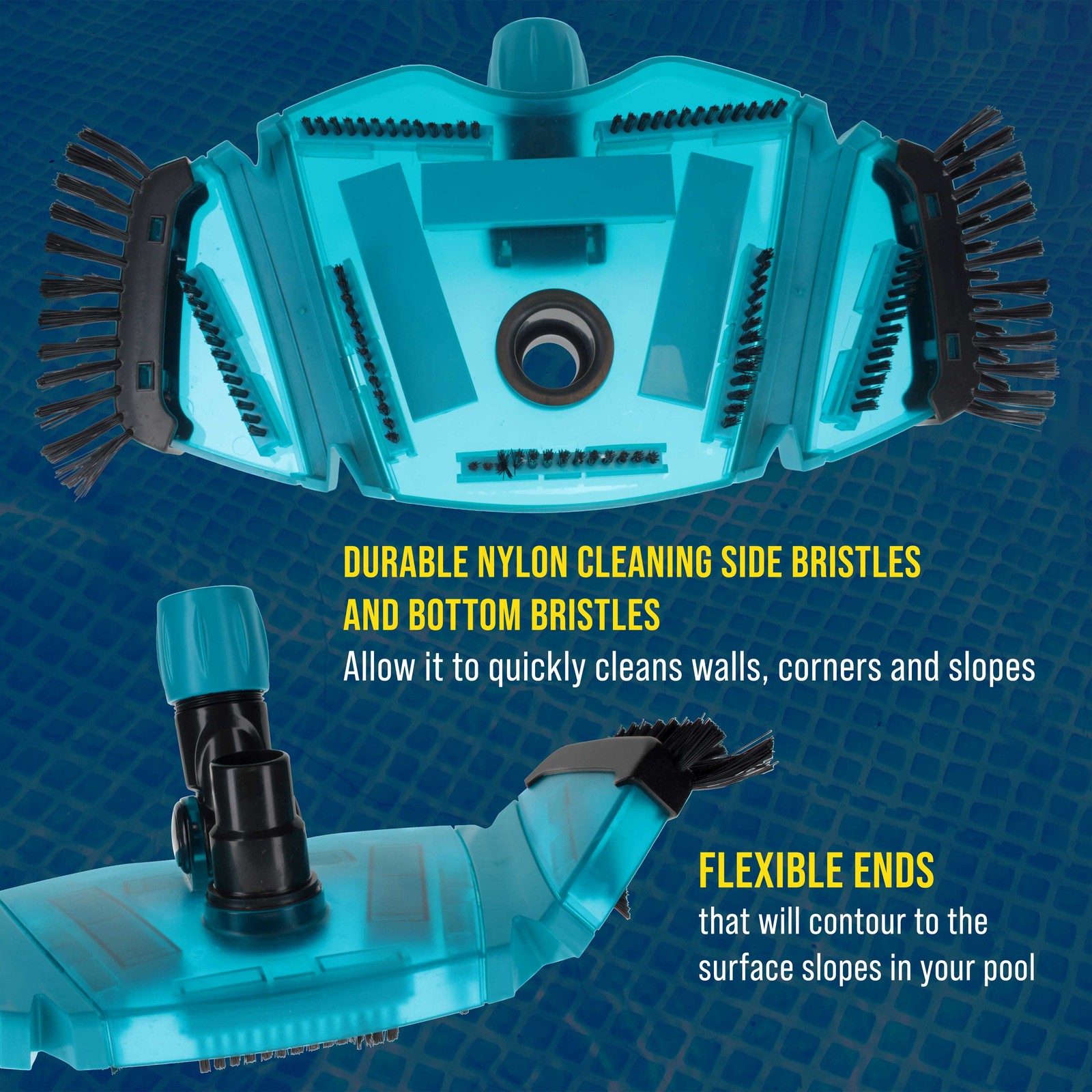 14&Prime; Rectangular Weighted Super Flexible Swimming Pool Vacuum Head, Side Brushes