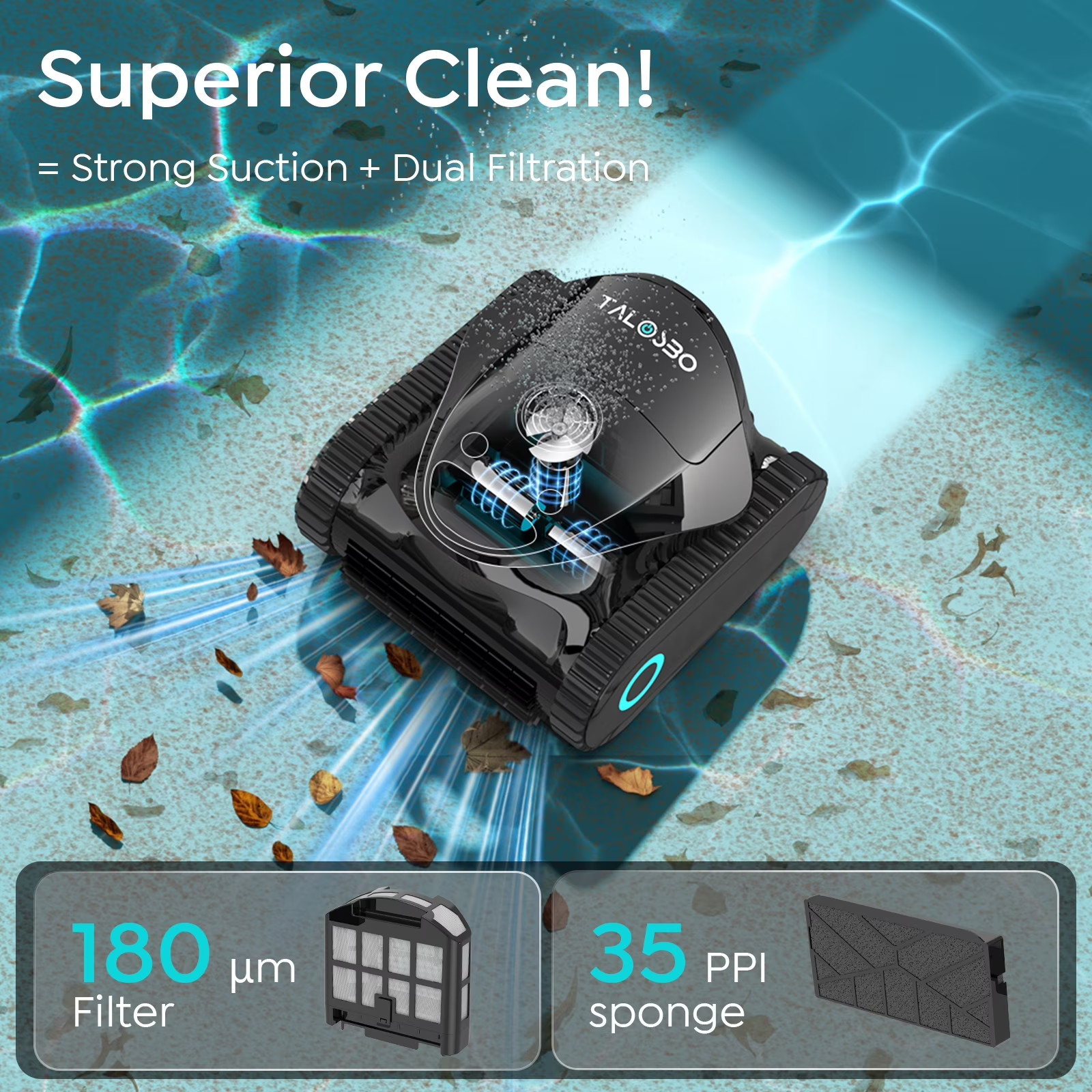 C1 Cordless Robotic Pool Cleaner, Wall & Waterline Cleaning, Blue