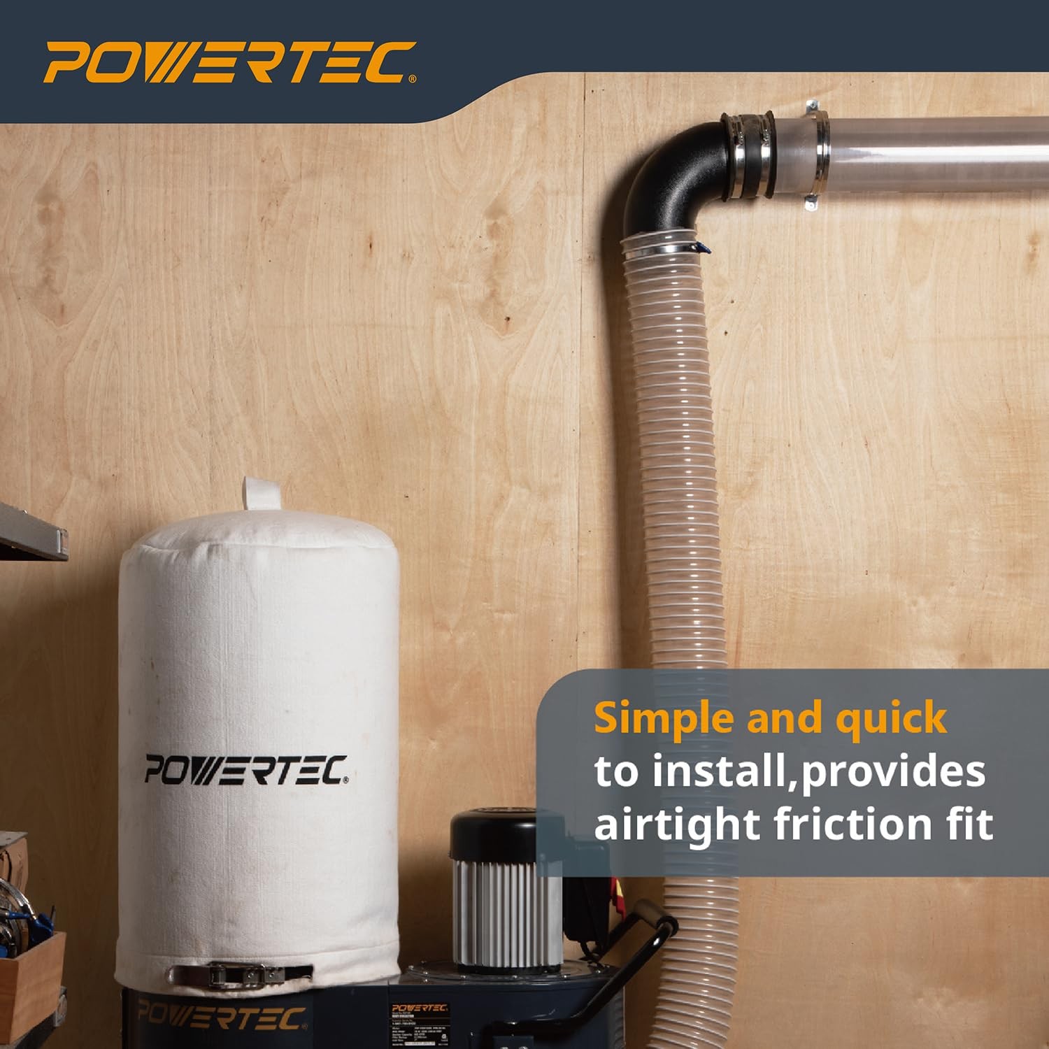 Powertec 70105-P2 4 In. 90 Degree Elbow – Abs Plastic Right Angle Dust
