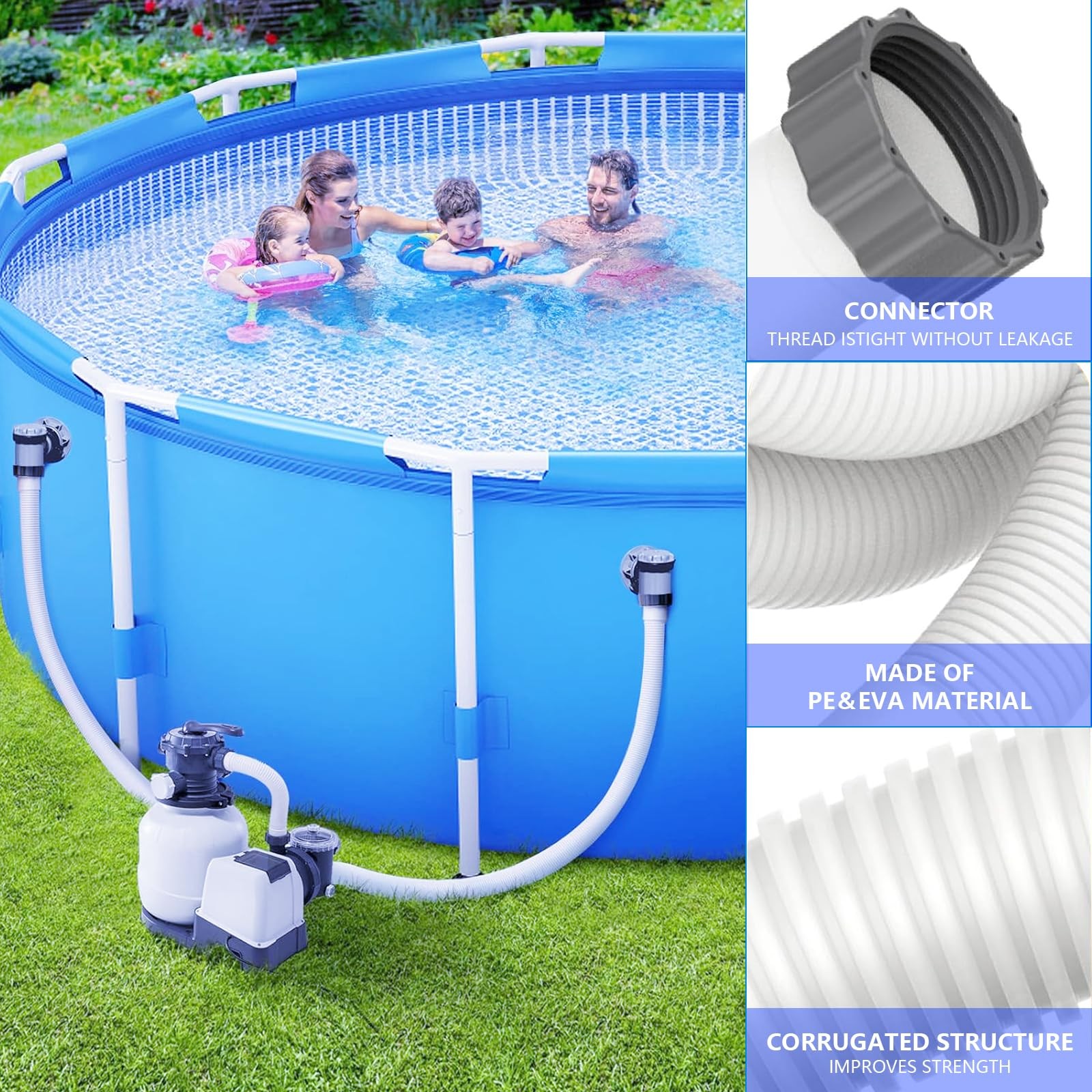 1.5&Prime; Replacement Pool Pump Hose for 59 inches x 1.5 inches, White -1 Pack