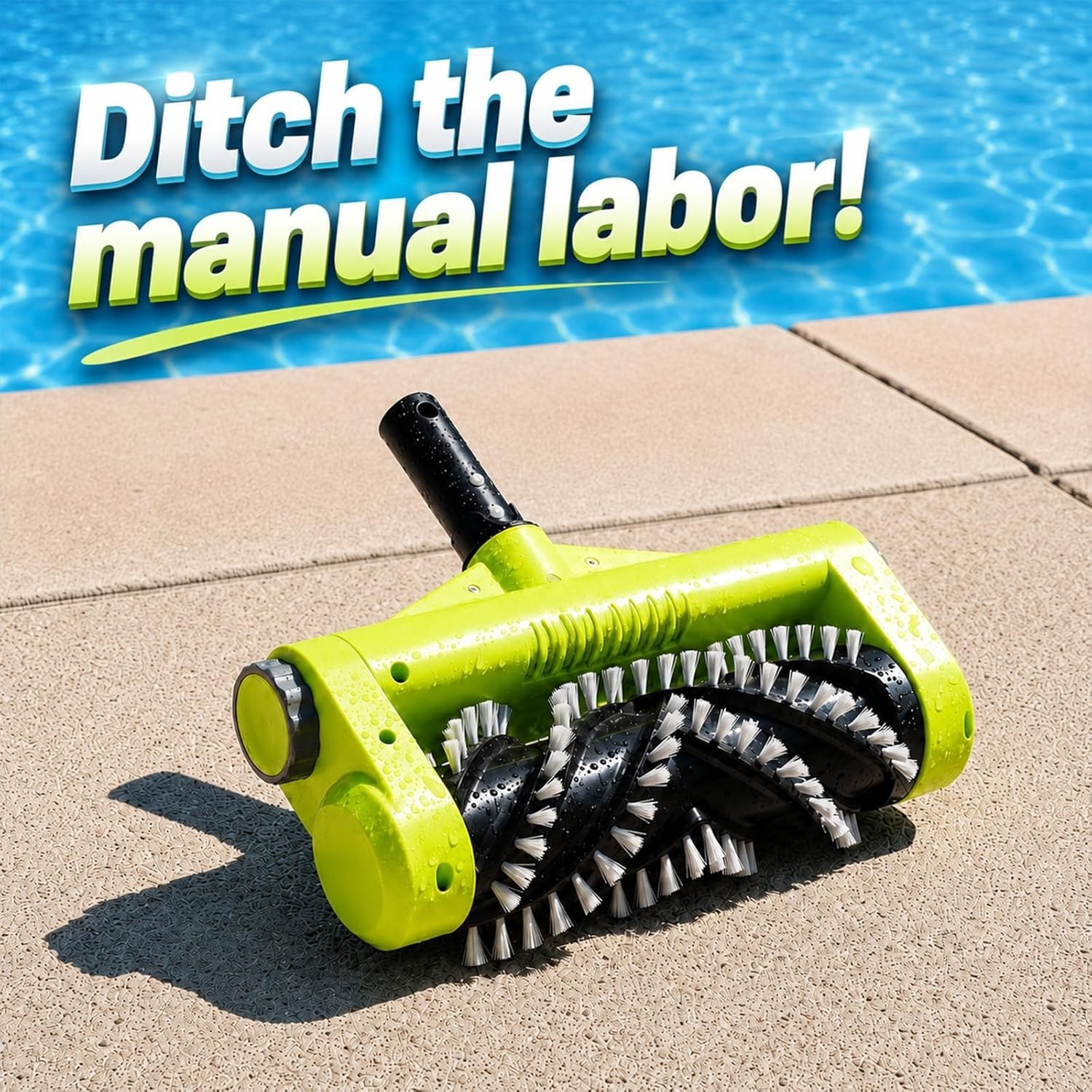 Electric Pool Brush Head Cordless Motorized Waterline Wall Cleaner Green