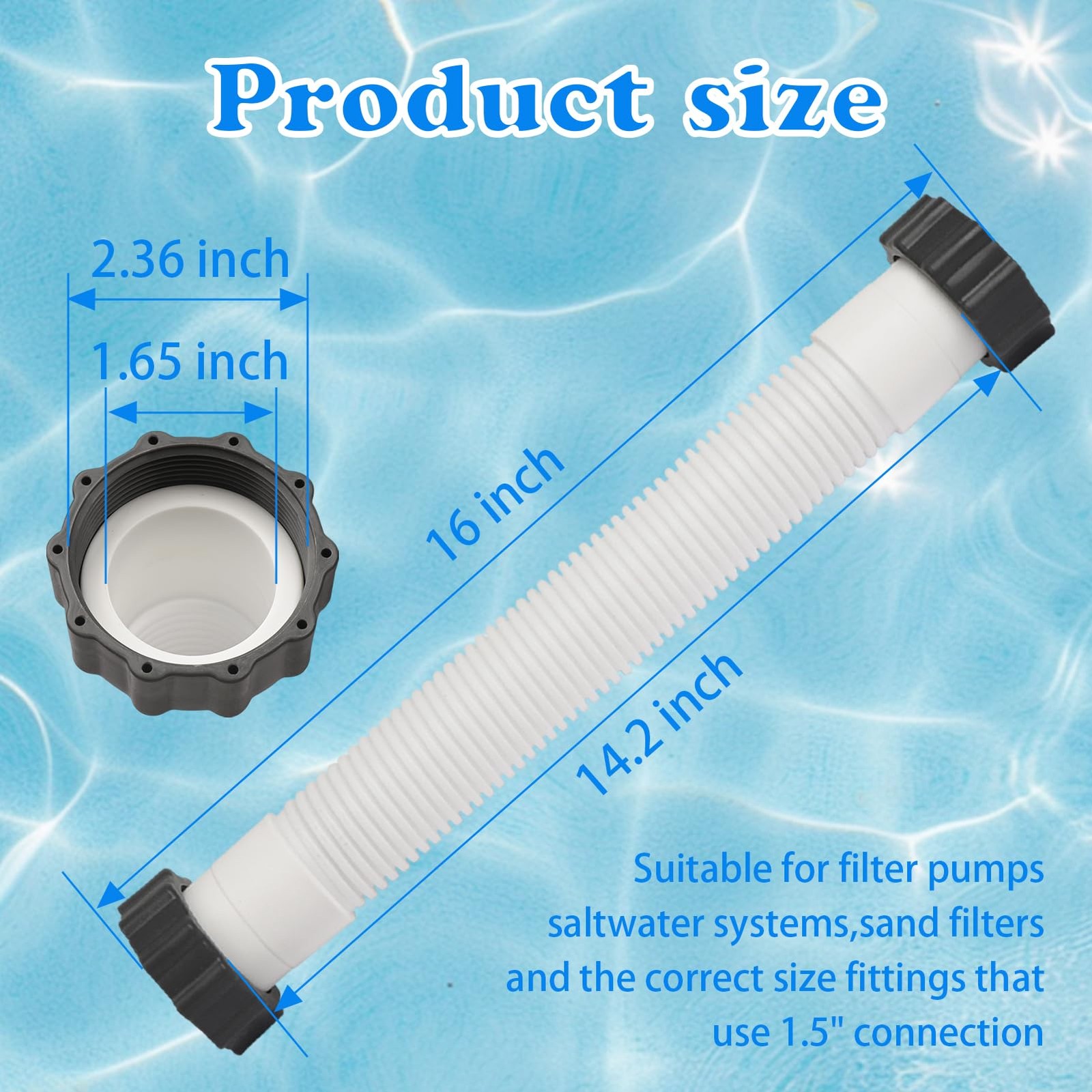 ZVJV 2 Pack 11535 Pool Sand Filter Pump Hose – 16 Inch Interconnecting White