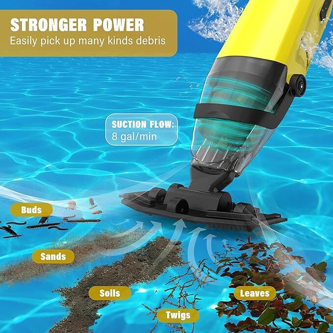 Pool Vacuum Handheld Cordless Hot Tub Vacuum 6000 mAH with Extension Pole