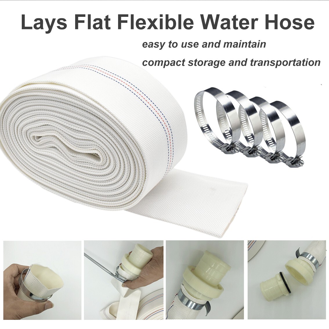 3&Prime; Agricultural Grade PVC Lay Flat Discharge Hose 100&prime; Backwash Drain Hose