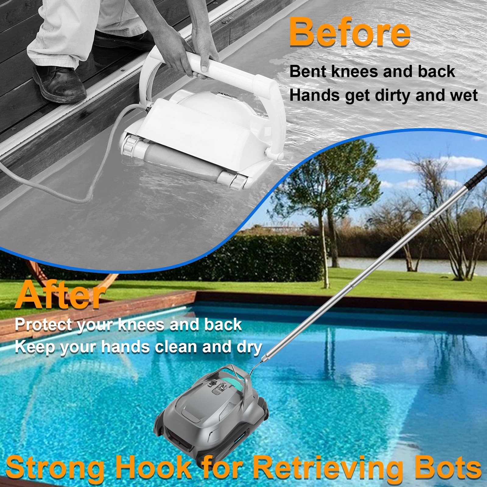 Pool Retrieval Hook with 70 Inch Adjustable Stainless Pole, Detachable Steel …