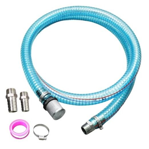 Suction Hose 1 Inch ID Clear PVC Hose Kit, 6.5ft 304 Stainless 1&Prime;ID 3/4&Prime;-1&Prime;*6FT
