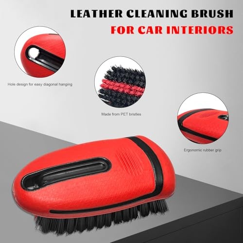 Carpet and Upholstery Cleaning Brush, Car Interior Leather Brush Stiff Red