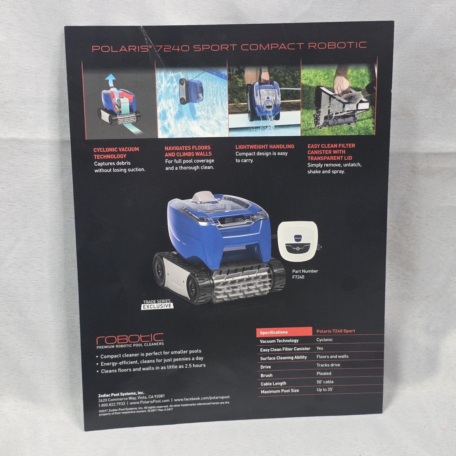 New Polaris 7240 Sport Robotic Automatic Pool Cleaner Vacuum (No Power Source)