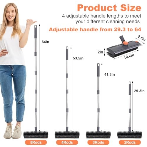 Floor Scrub Brush with 64&Prime; Long Handle – 360° Swivel Heads Household Push