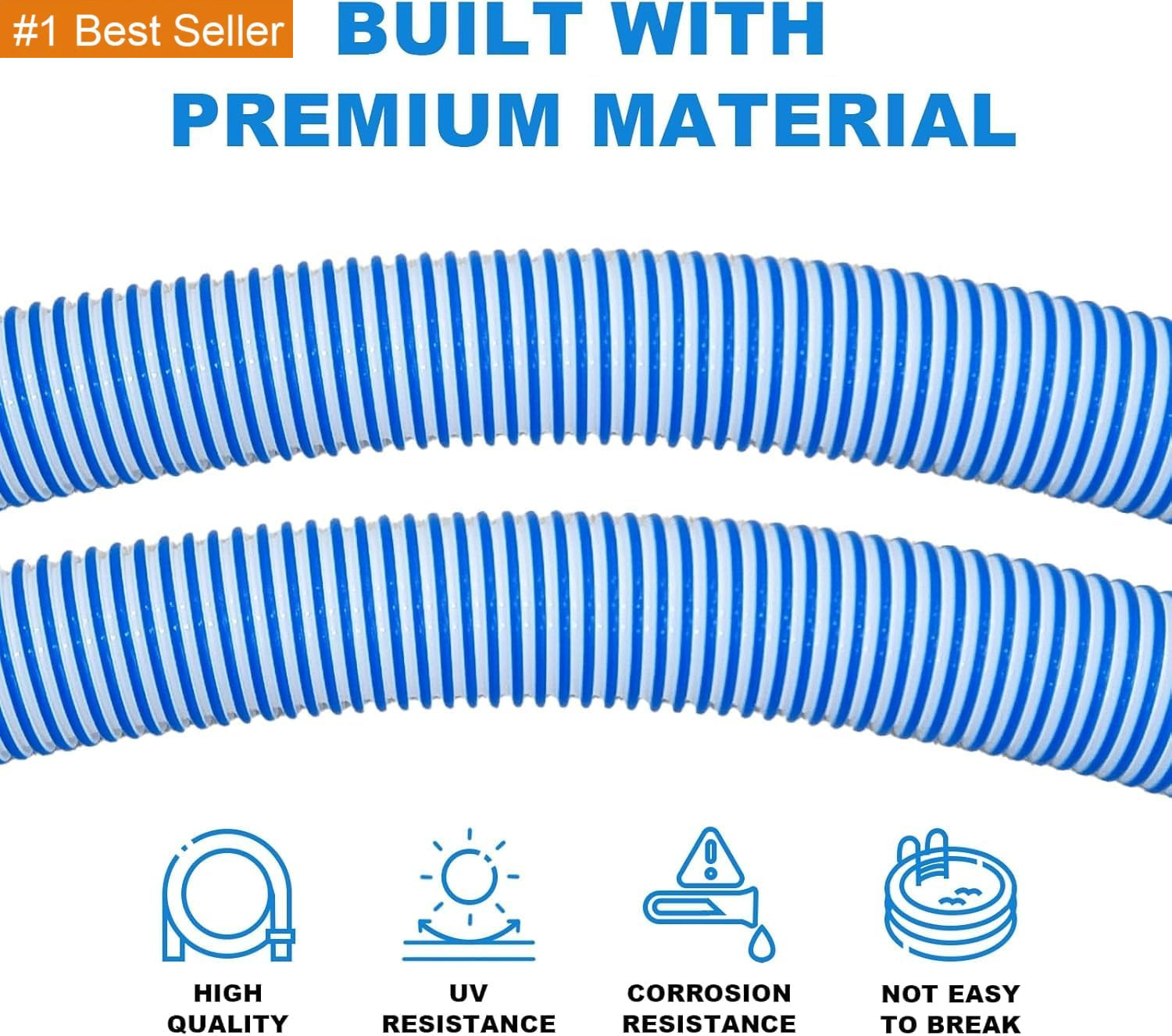 Pool Vacuum Hose 2-Pack, Spare & Replacement, 40&Prime; Flexible Spiral-Wound Hose wit