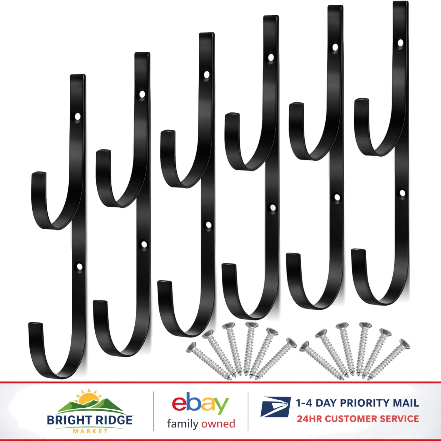 Metal Brackets for Pool Tools, Includes 6 Hooks and 12 Screws for Installation