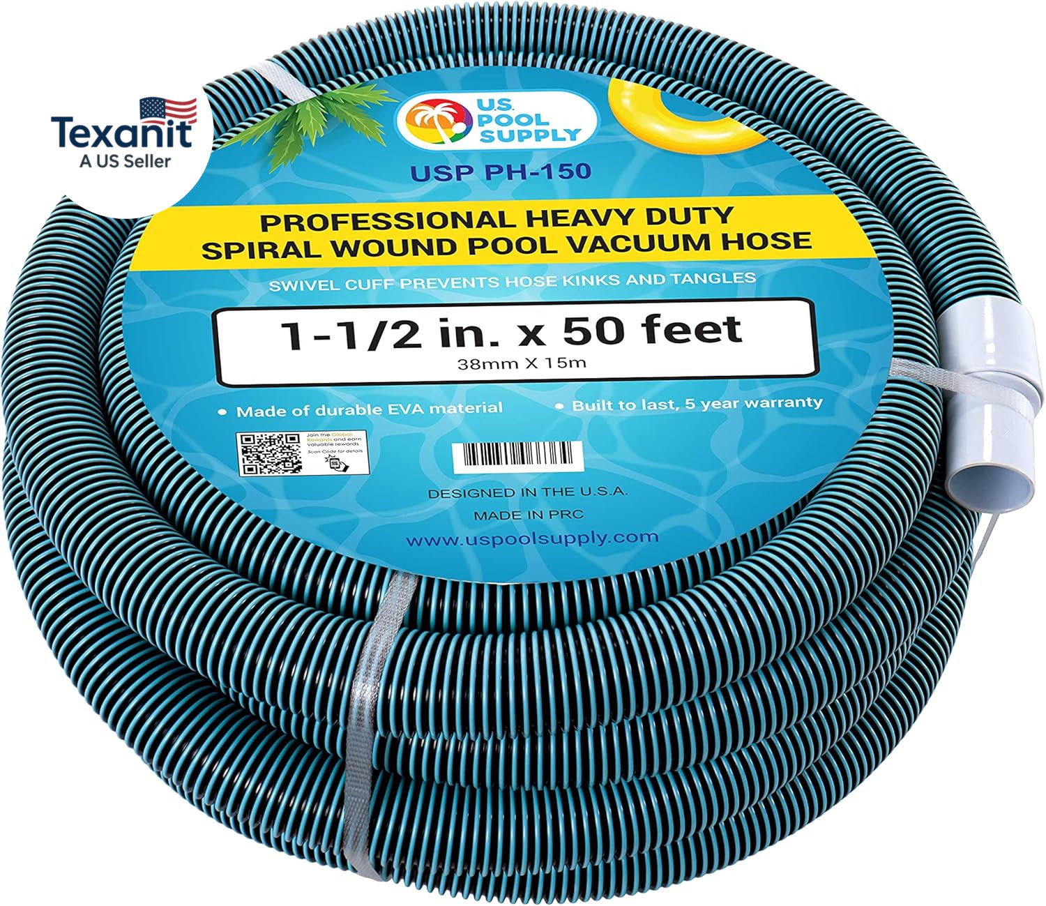 Pool Vacuum Hose – 1-1/2&Prime; X 50&prime; Professional Heavy Duty Pool Hose for Inground,