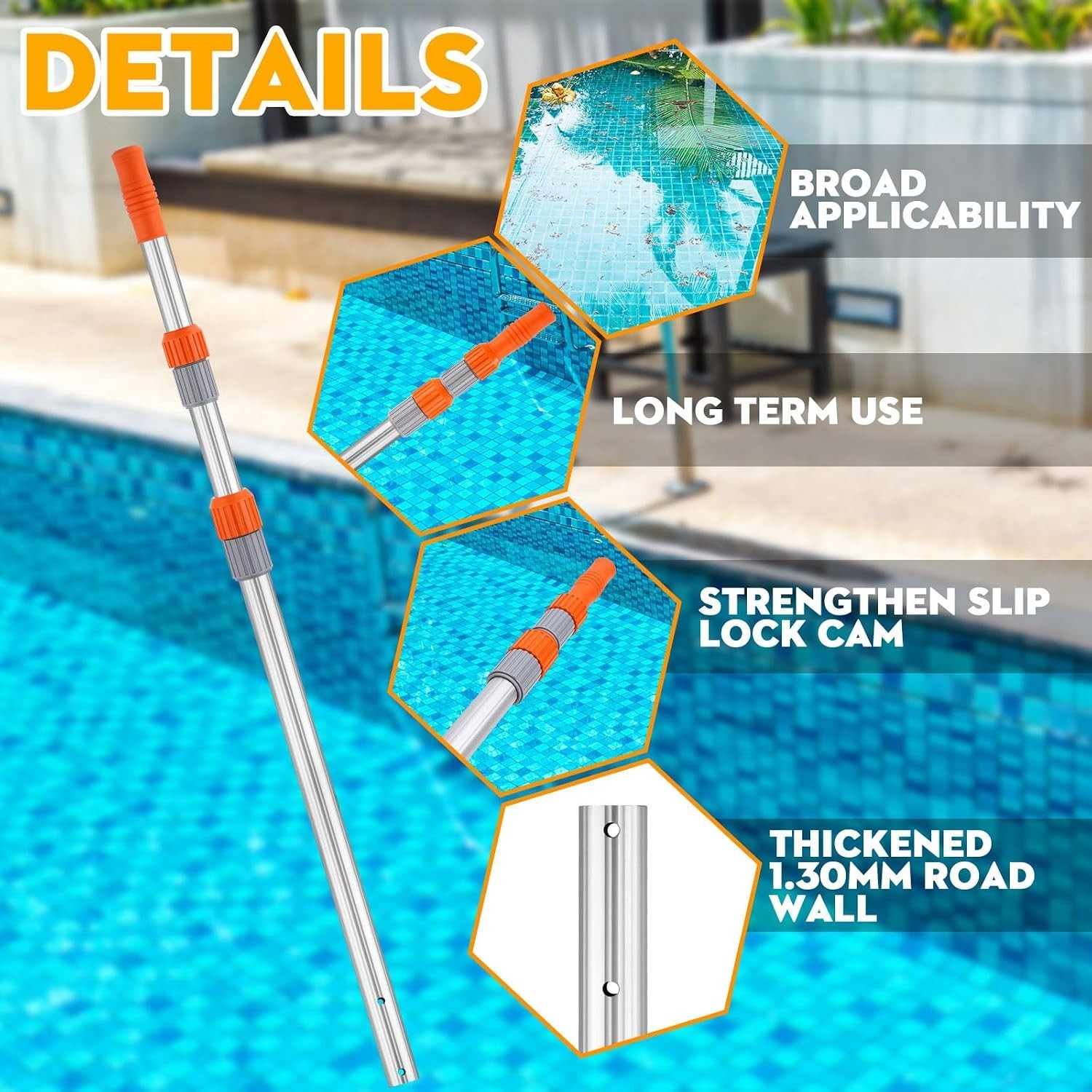 Universal Fit 16 ft Telescopic Pool Pole – Lightweight and Durable Cleaning Tool
