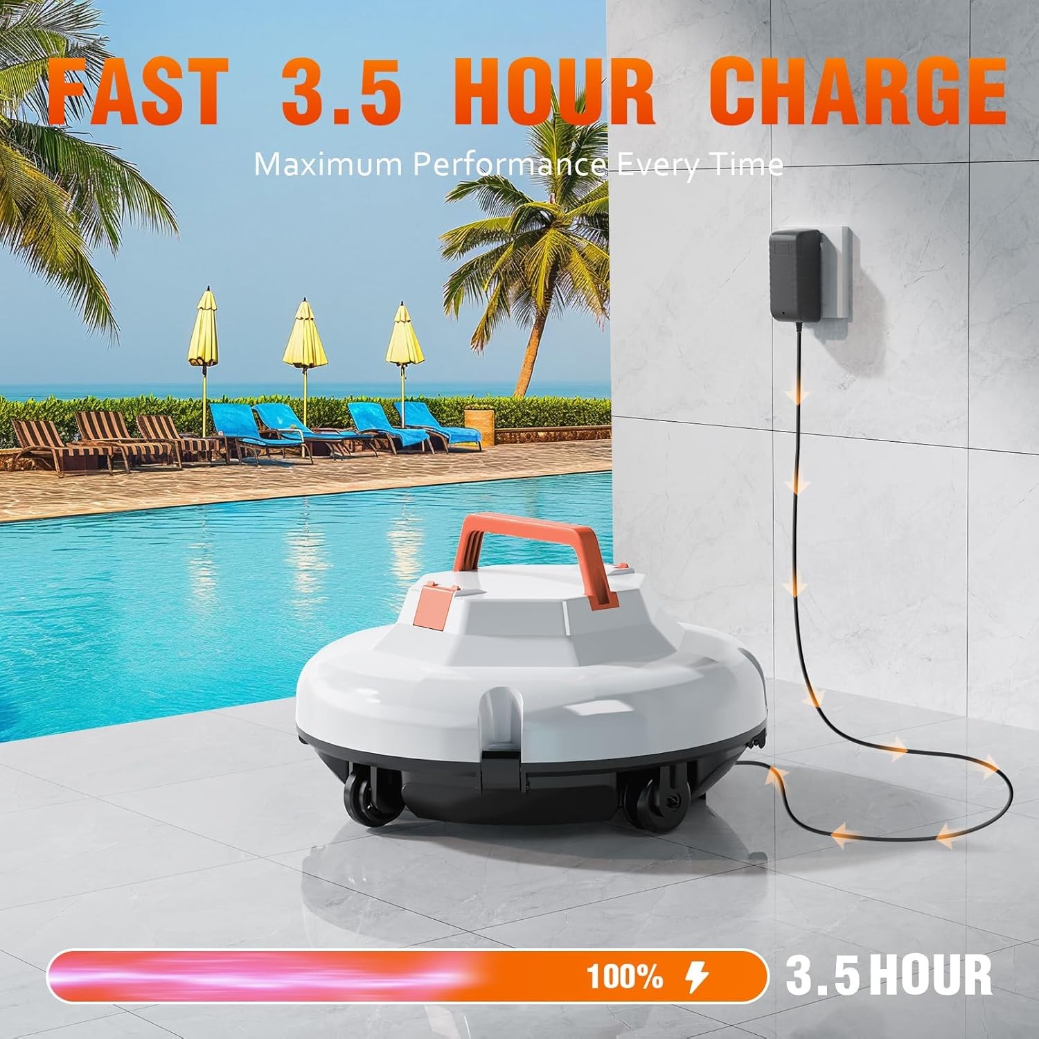 Cordless Robotic Pool Cleaner – 120 Mins Automatic Pool Vacuum for Above Ground