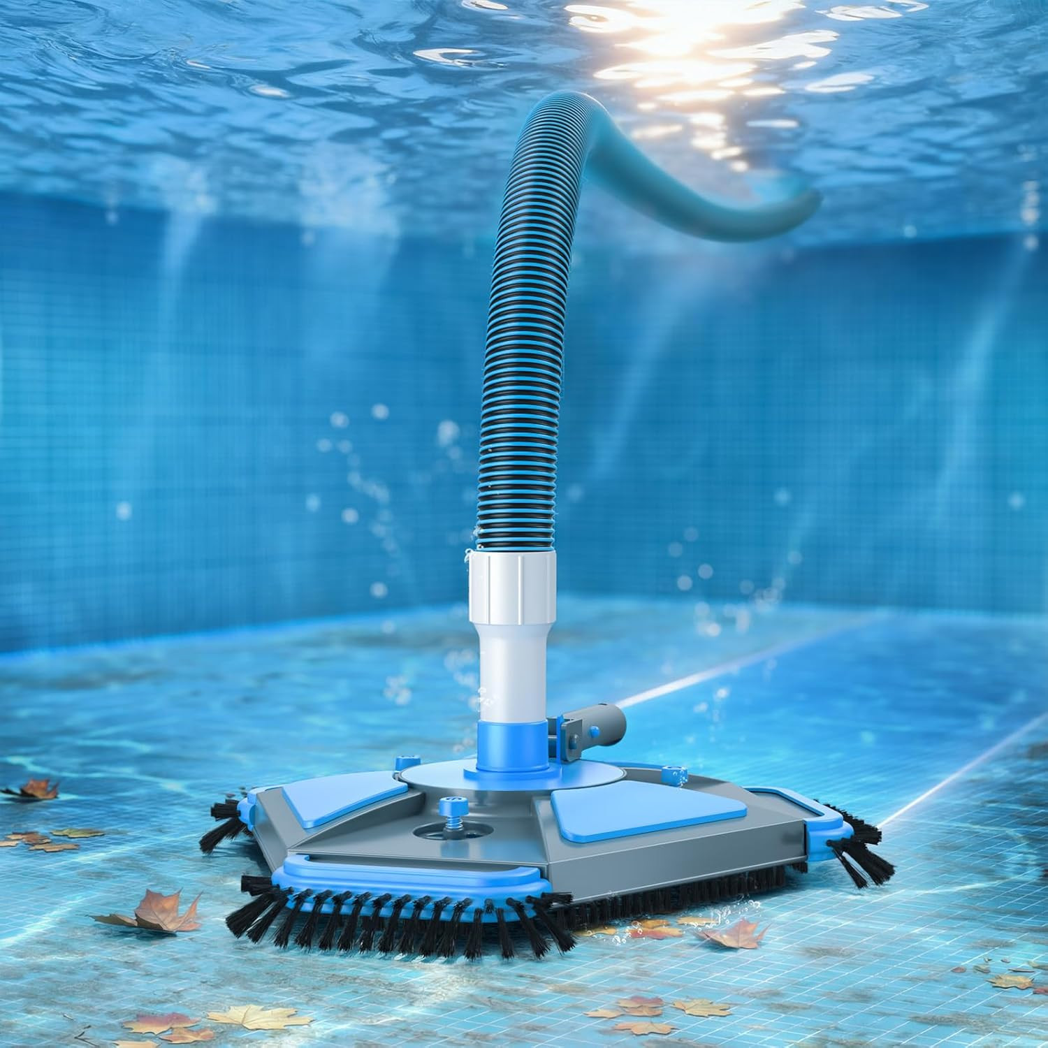 Professional Pool Vacuum Head and Hose, 360° Swivel Cuff 1-1/2&Prime; X 30 Ft Heavy Du