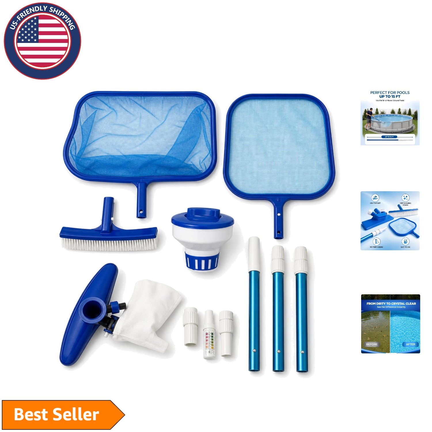 Durable Above Ground Pool Cleaning Kit: Telescoping Pole & Skimmer Net Included