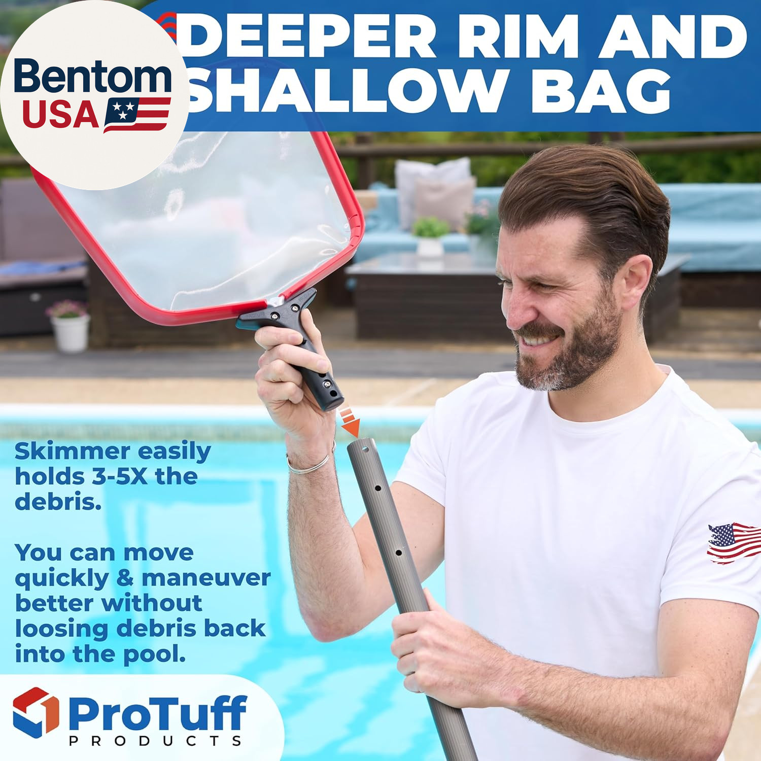 Protuff Flat Pool Skimmer Net – 2 Year Unconditional Free Replacement – Heavy-Du