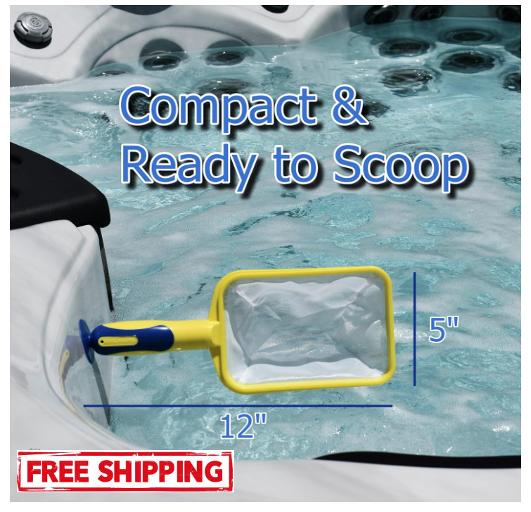 Handheld Skimmer with Fine Mesh for Spa, Hot Tub, Plunge & Small Pool (Yellow)