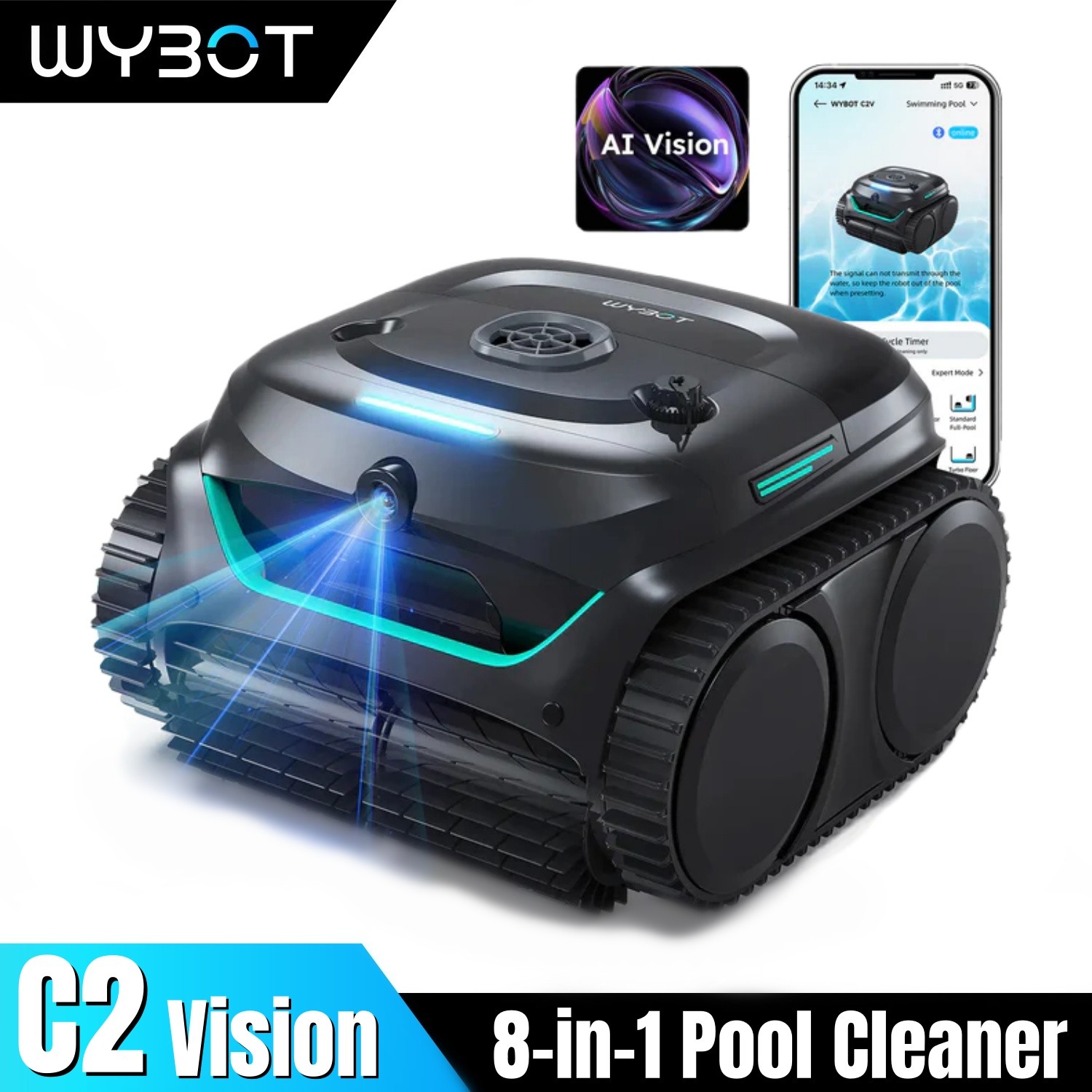WYBOT C2 Vision Robotic Pool Cleaner Cordless Pool Vacuum Cleaner Inground Pool