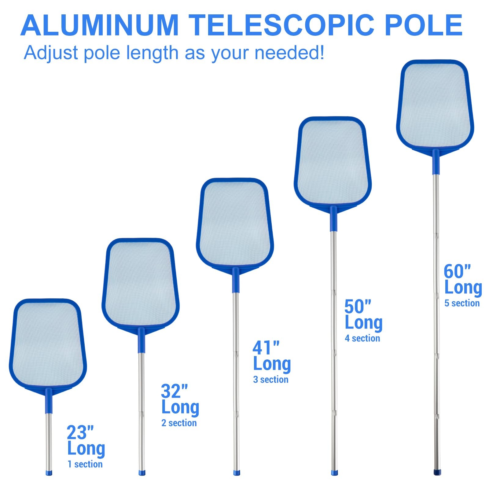 Adjustable Pool Skimmer with Telescoping Pole, Ultra Fine Mesh Net for Pools