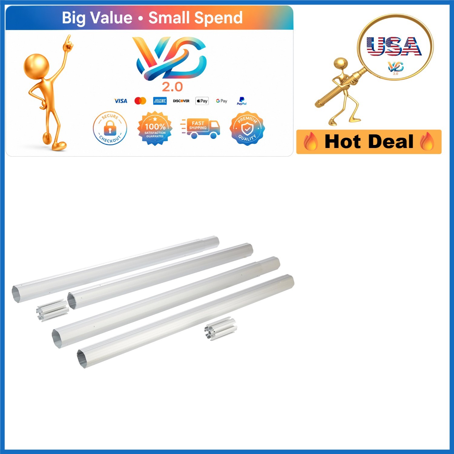 GLI Whirlwind Above Ground Pool Reel Tube Kit 4-Inch x 28-Feet Aluminum