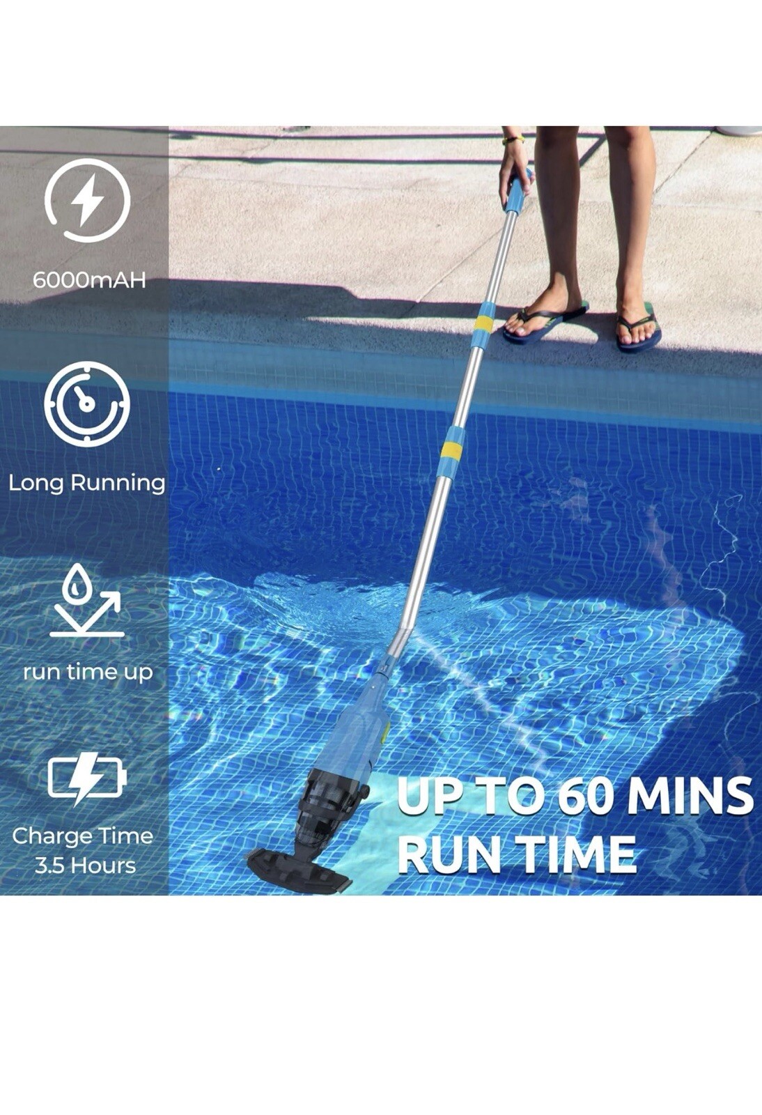 EFURDEN Pool Vacuum for Above Ground Pool, Cordless Handheld Rechargeable.