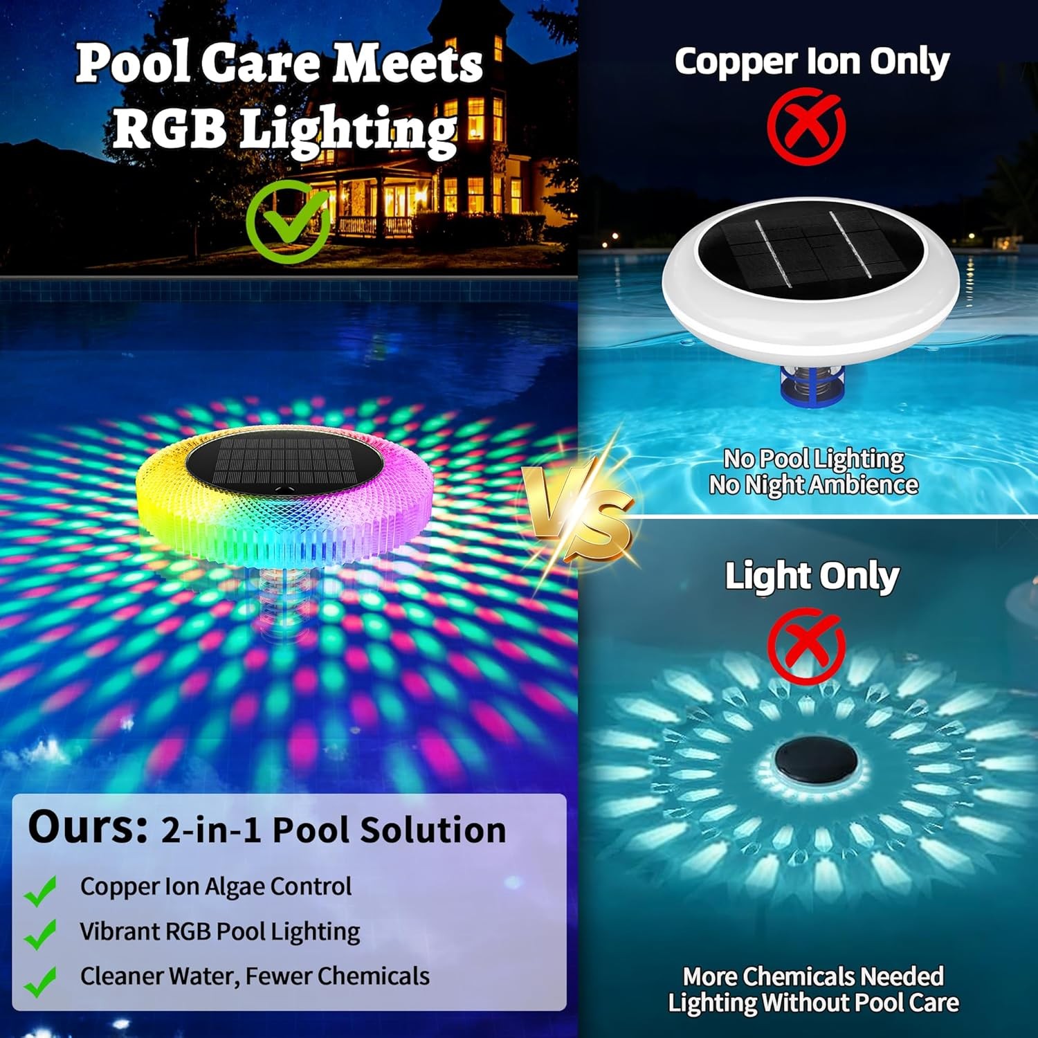 Floating Solar Pool Ionizer RGB LED Light Remote Control