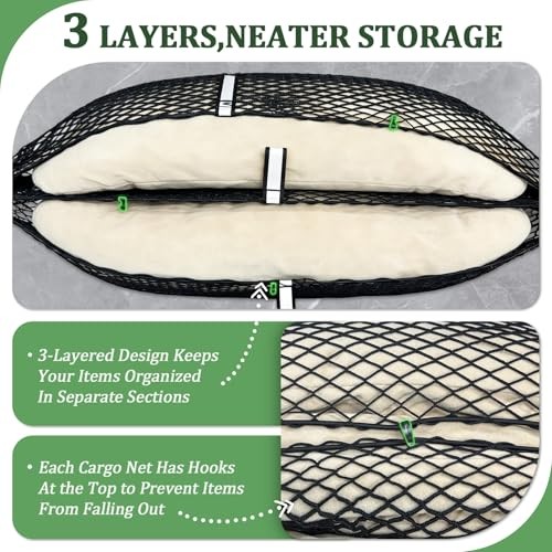 3-Layer Cargo Net Zipper Bag Truck Bed Net for for Honda Ridgeline 2017-2026