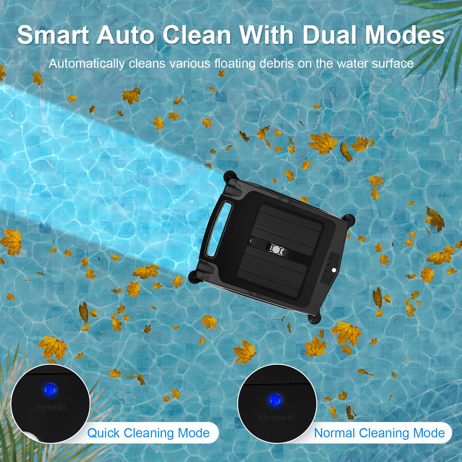 Solar Robotic Pool Skimmer Automatic Swimming Pool Cleaner Robot 1937sq.ft IPX7