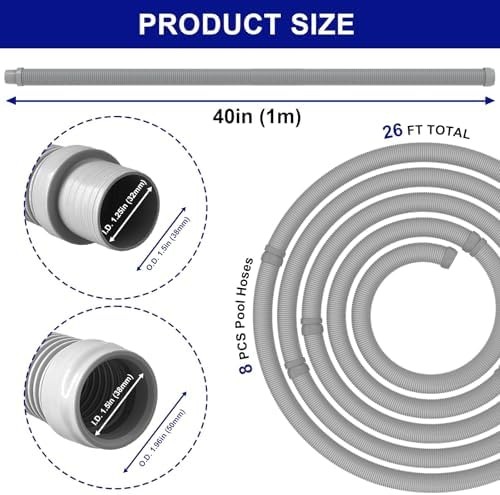 Poolvio Professional Swimming Pool Vacuum Cleaner Hose -1.5” 8 Piece Hoses fo…