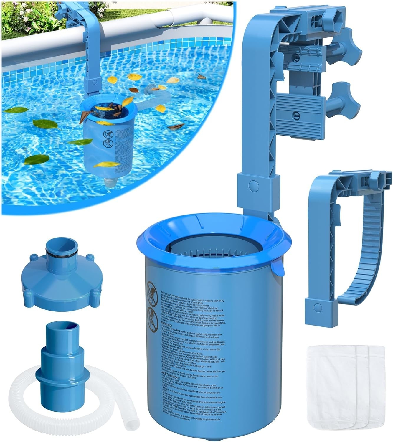 Upgrade Above Ground Pool Skimmer Comes with 3 Socks, Anti-tilt Wall Mount Surfa