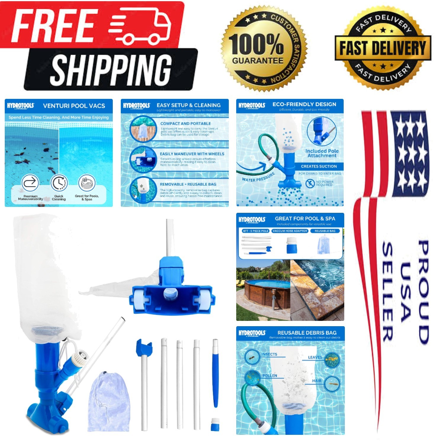 HYDROTOOLS Compact Venturi Pool Jet Vacuum – Effortless Spa & Hot Tub Cleaner