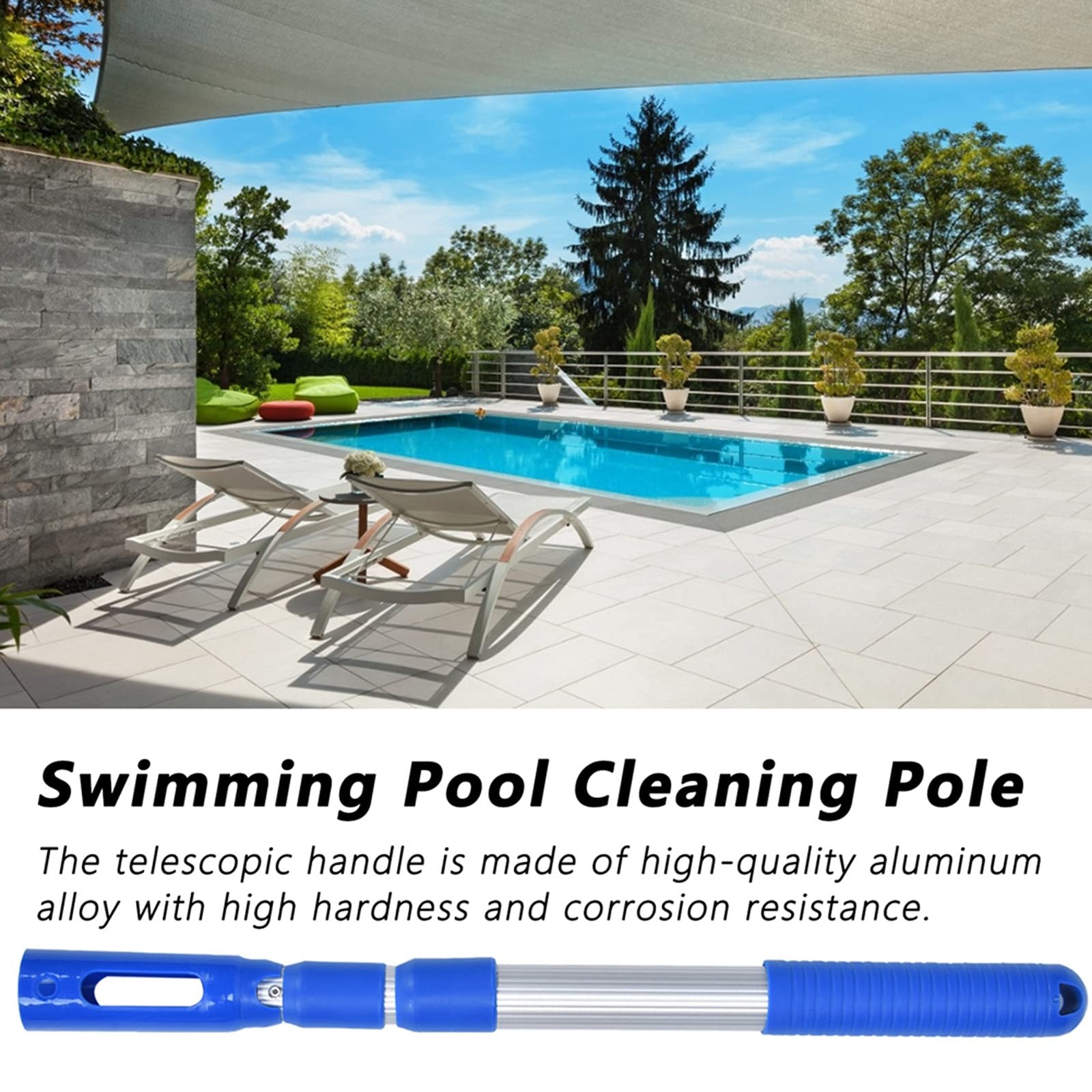 Swimming Pool Pole, High Hardness from 17.5in to 34.6in Extension Swimming Po…