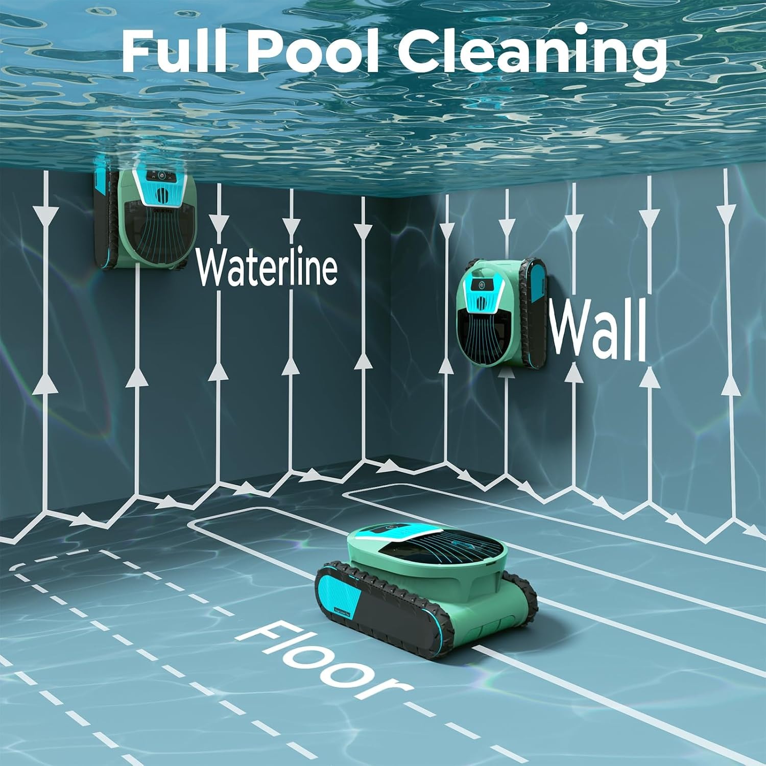 track cordless Pleco Pro Robotic Pool Cleaner Vacuum Smart Floor Wall Waterline