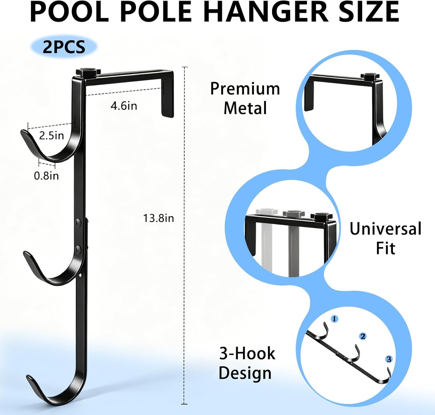 2 Pack Upgraded 3-Tier Pool Fence Hooks Pool Equipment Adjustable Heavy Duty