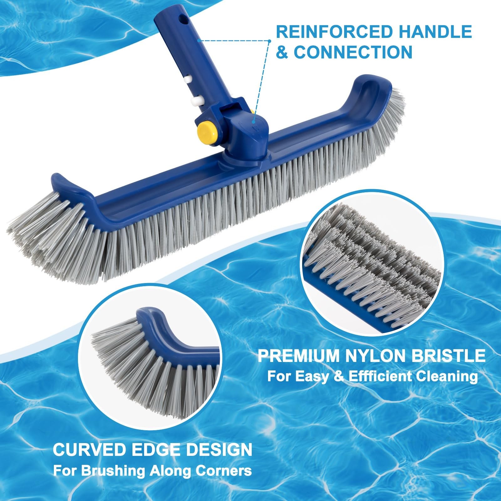 Pool Brush with Rotatable Handle,17.5&Prime; Pool Brush Head for Inground Pools, Ab…