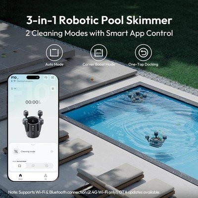 BUBLUE F10 Pool Surface Skimmer Robot, App Control, 5L Filter, Dual #R06
