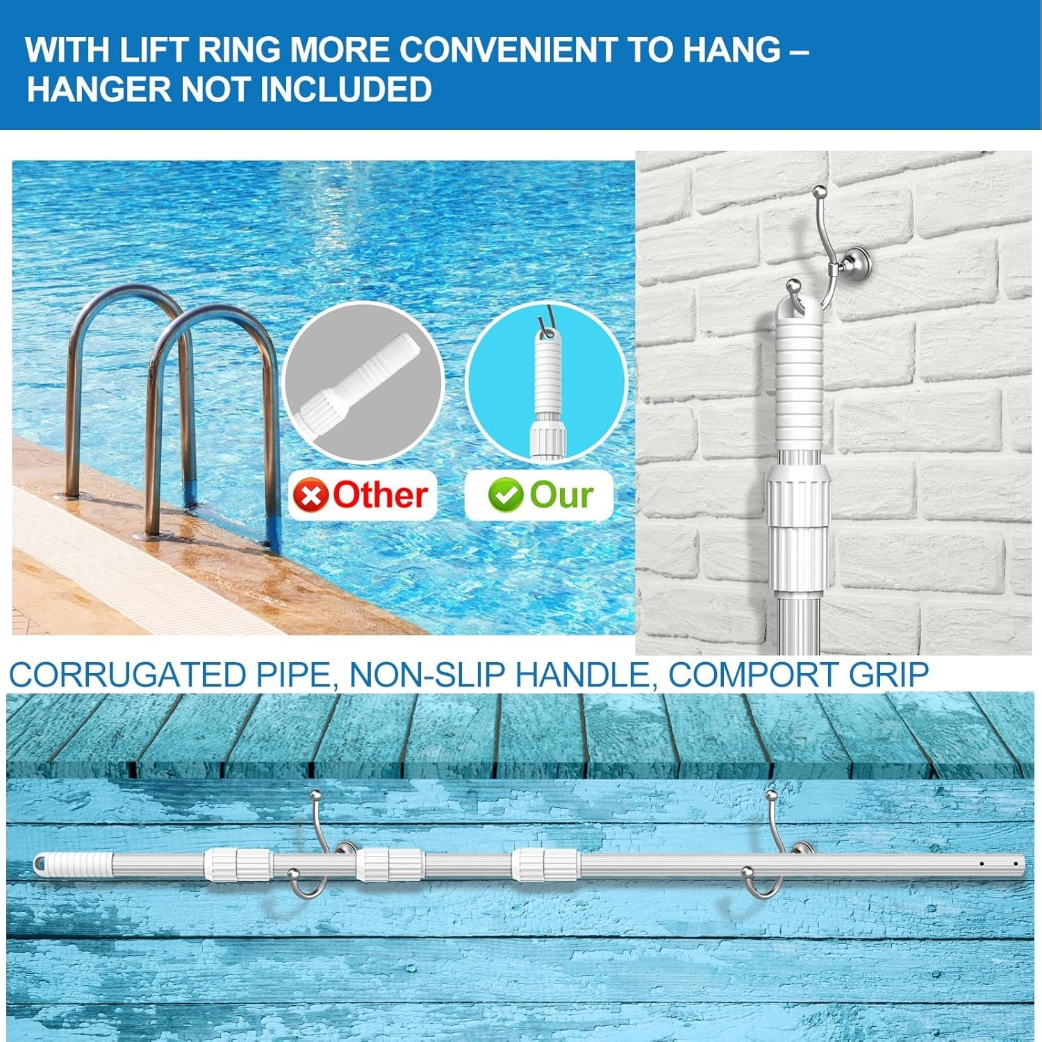 Heavy Duty Aluminum Telescopic Pool Pole 16.5 Feet Universal Fit