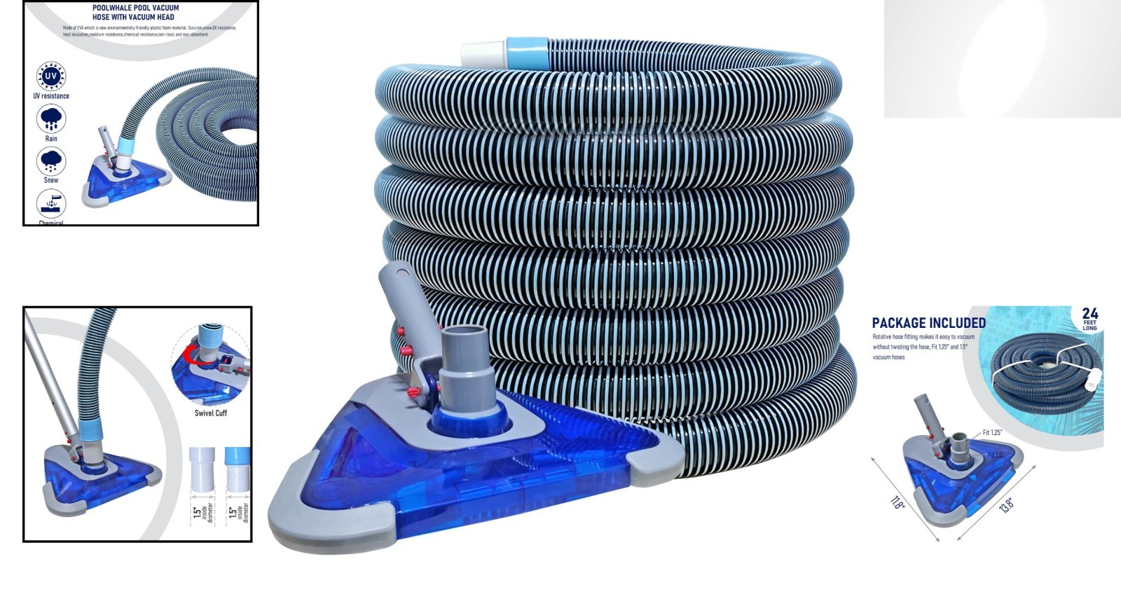 Lightweight 24ft Pool Vacuum Hose & Triangular Head – Perfect for Small Pools