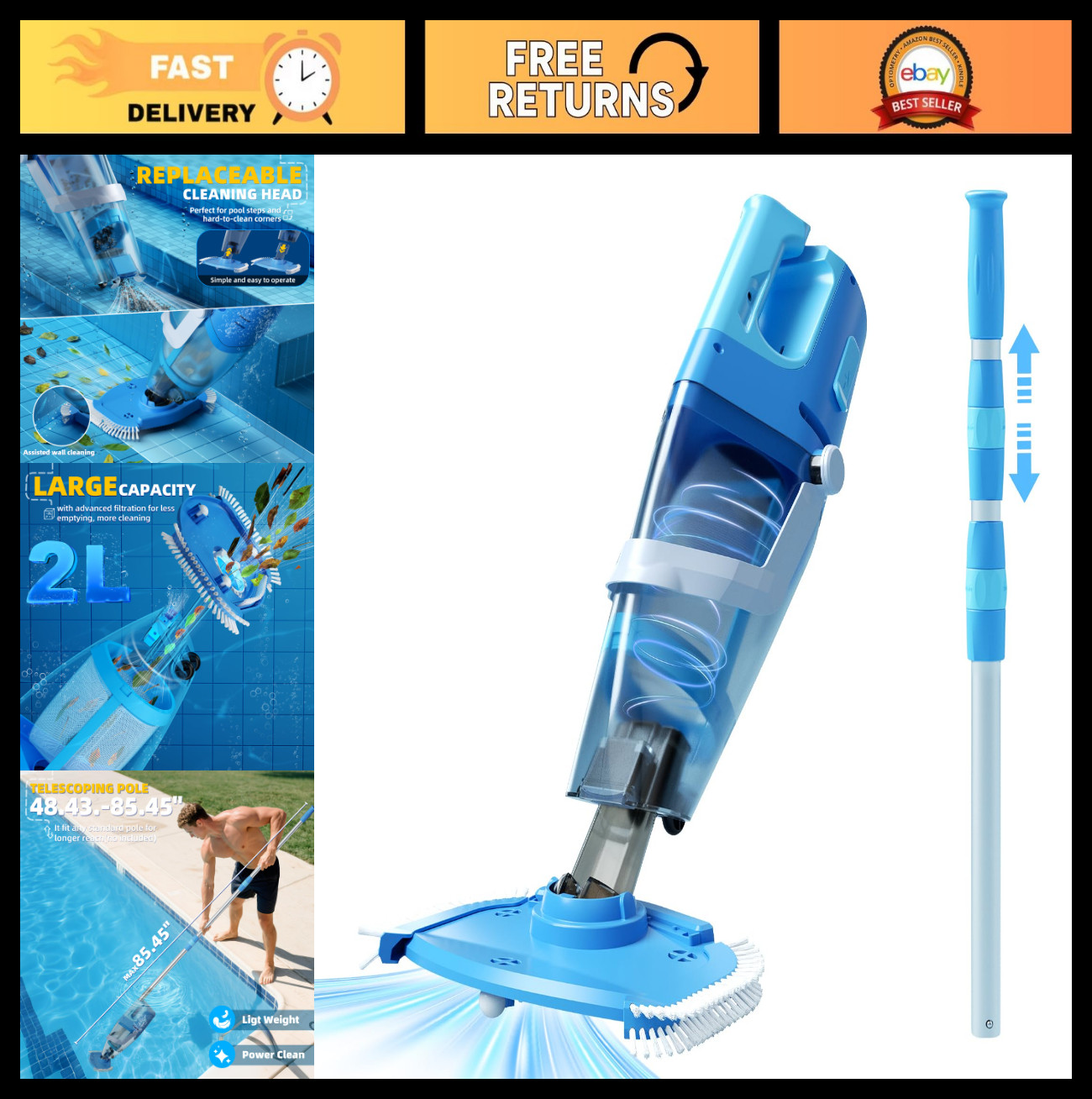 Powerful Cordless Pool Vacuum – Handheld Suction for Inground Pools, Easy Clean
