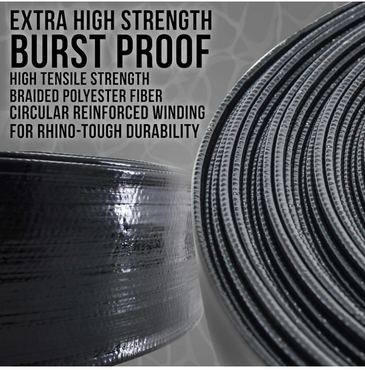 Black Rhino Heavy Duty Reinforced Burst Proof PVC Pool Hose 2in x 50ft Clamp