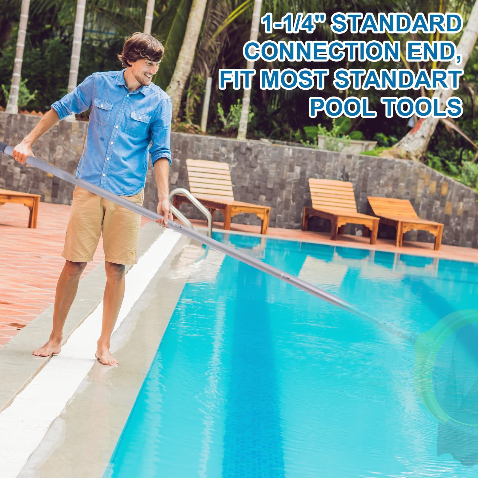10.5ft Anodized Aluminum Pool Cleaning Pole for Skimmer Net & Vacuum Head