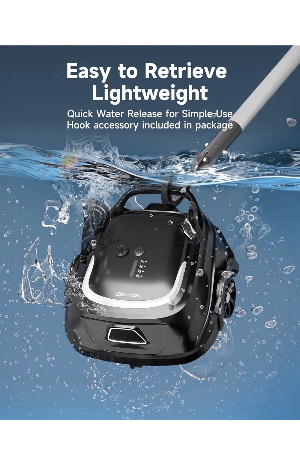 Winny A1 Cordless Lightweight Robotic Pool Cleaner Black w/ Charger Hook