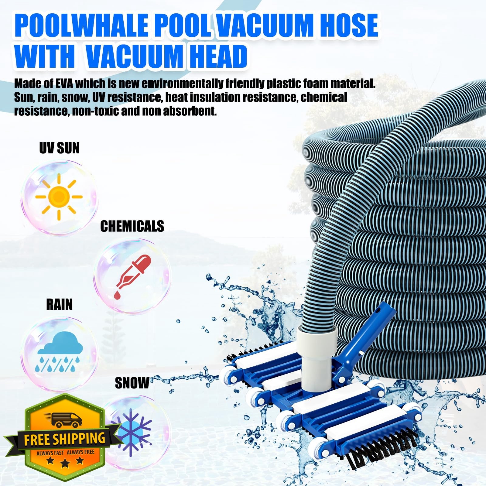 Innconee 3 Pcs Pool Cleaning Kit Swimming Pool Vacuum Head Hoses 1-1/2&Prime; x 30f…