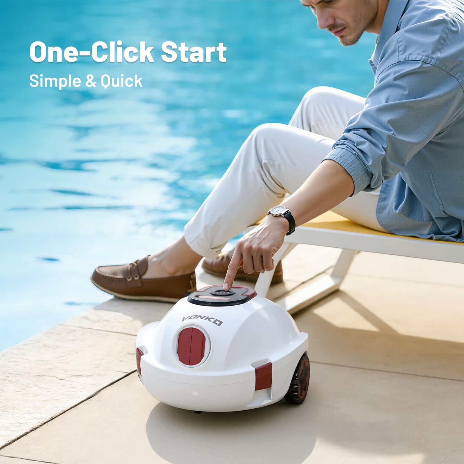 VONKO P10 Cordless Robotic Pool Cleaner 100-Min Above/Inground Self-Park WHITE