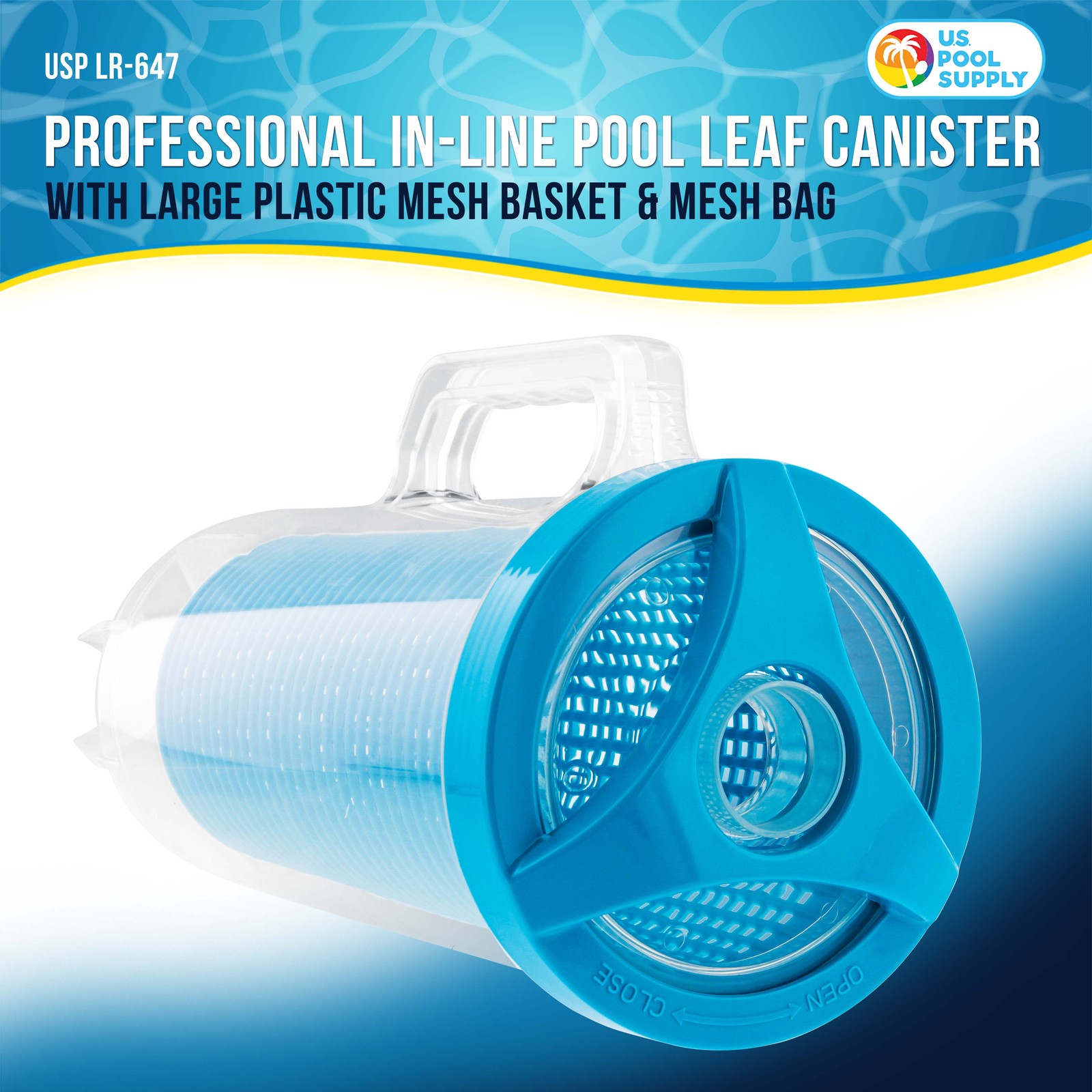 Pro In-line Swimming Pool Leaf Canister with Large Mesh Bag, Clean Remove Debris